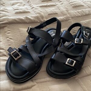 Spring Step Black Strappy Sandals with Silver Buckles